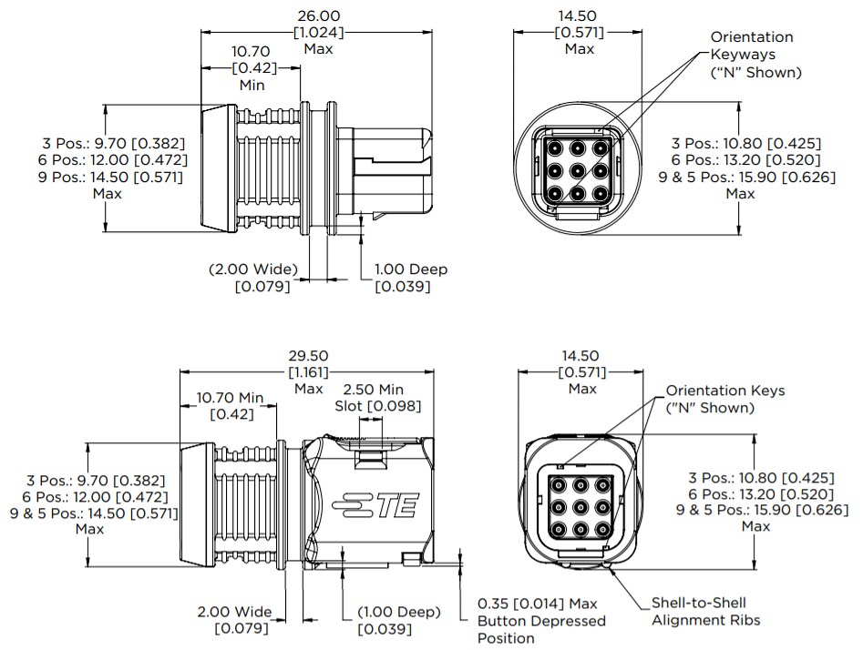 Mechanical Drawing - TE Connectivity 369 Shielded Rectangular Connectors